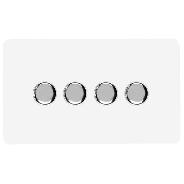 Trendi Switch 4 Gang 1 or 2 way 150w Rotary LED Dimmer Modern Designer Light Switch in Ice White