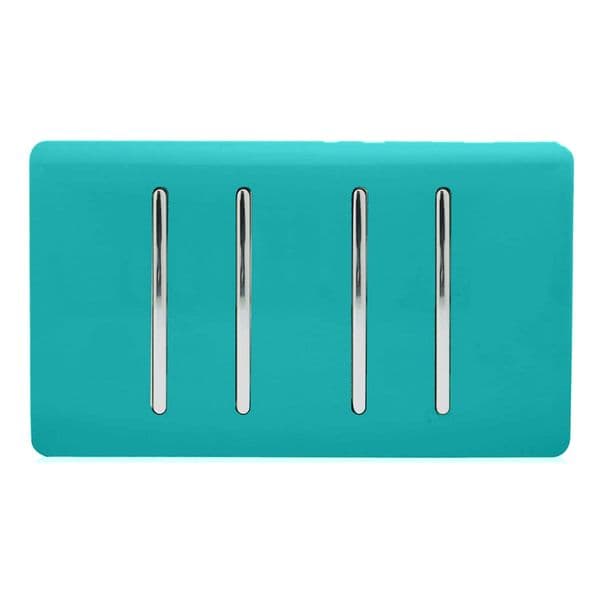Trendi Switch 4 Gang 1 or 2 Way Modern Designer Light Switch in Bright Teal