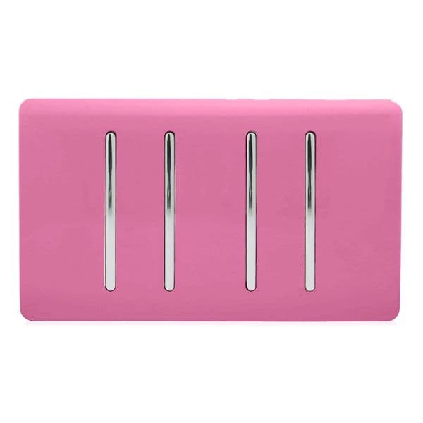 Trendi Switch 4 Gang 1 or 2 Way Modern Designer Light Switch in Candy Pink