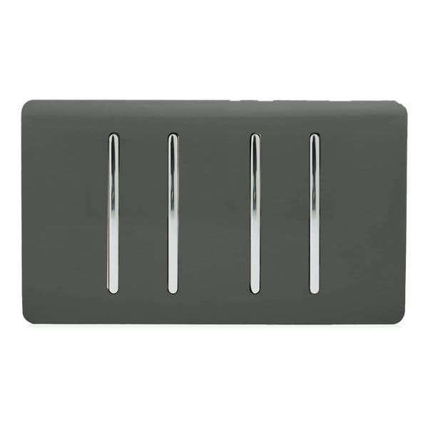 Trendi Switch 4 Gang 1 or 2 Way Modern Designer Light Switch in Charcoal Grey