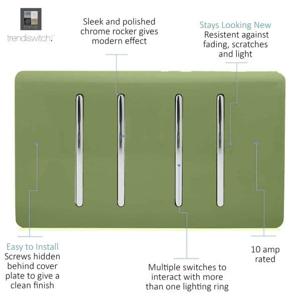 Trendi Switch 4 Gang 1 or 2 Way Modern Designer Light Switch in Moss Green