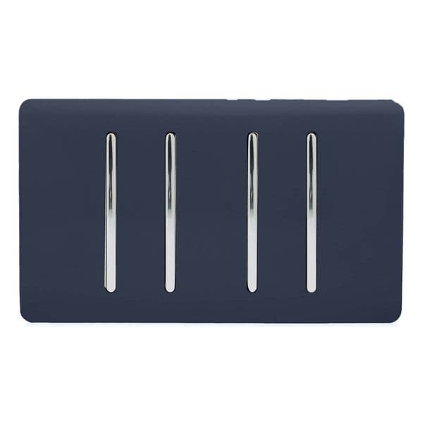 Trendi Switch 4 Gang 1 or 2 Way Modern Designer Light Switch in Navy Blue