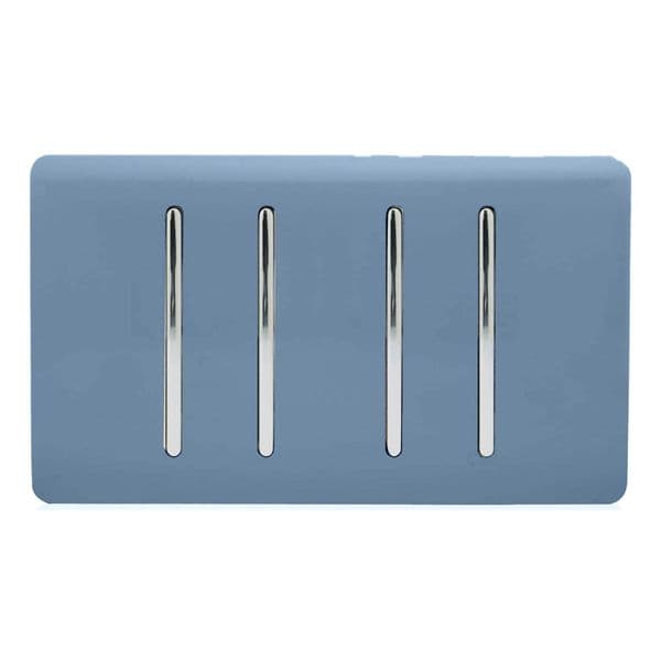 Trendi Switch 4 Gang 1 or 2 Way Modern Designer Light Switch in Sky Blue
