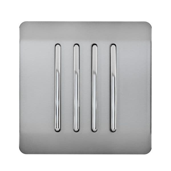 Trendi Switch 4 Gang 1 or 2 way Rocker Modern Designer Light Switch in Brushed Steel