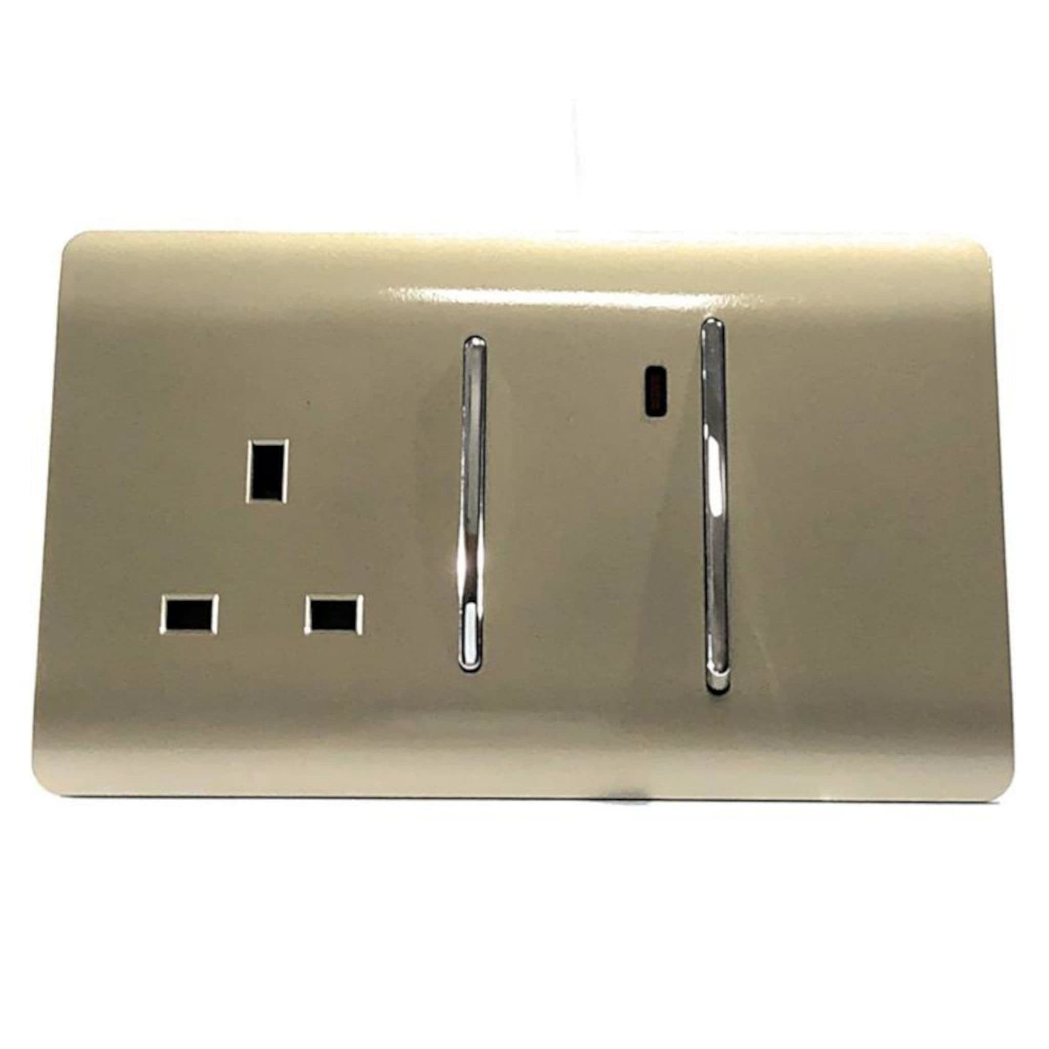 Trendi Switch 45 Amp Modern Designer Cooker Switch & 13 Amp Plug Socket with Neon in Champagne Gold