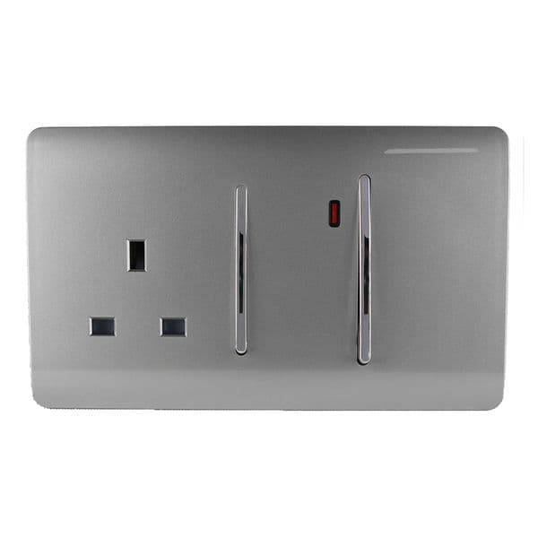 Trendi Switch 45 Amp Modern Designer Cooker Switch & 13 Amp Plug Socket with Neon in Light Grey