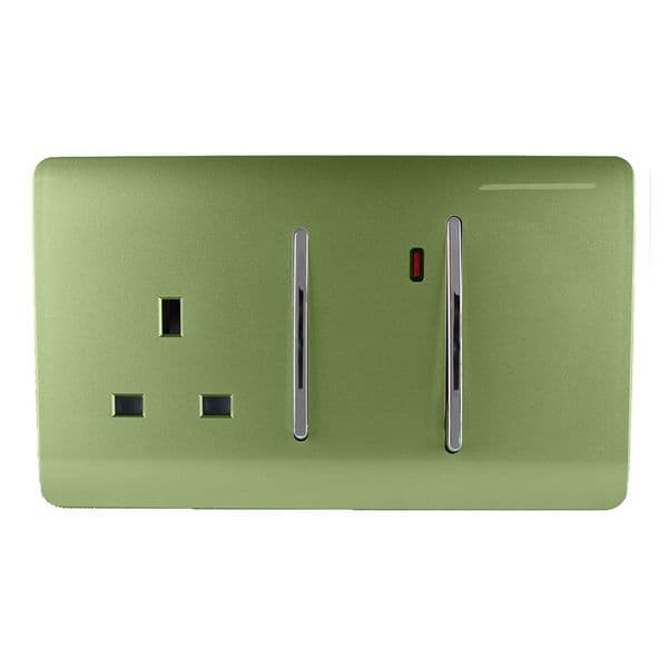Trendi Switch 45 Amp Modern Designer Cooker Switch & 13 Amp Plug Socket with Neon in Moss Green