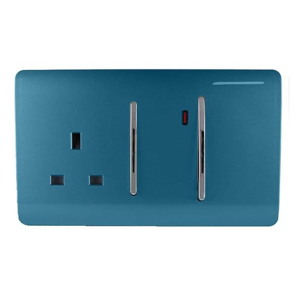 Trendi Switch 45 Amp Modern Designer Cooker Switch & 13 Amp Plug Socket with Neon in Ocean Blue