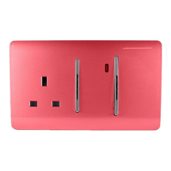 Trendi Switch 45 Amp Modern Designer Cooker Switch & 13 Amp Plug Socket with Neon in Strawberry Red