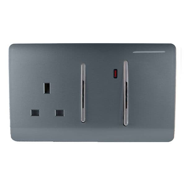 Trendi Switch 45 Amp Modern Designer Cooker Switch & 13 Amp Plug Socket with Neon in Warm Grey