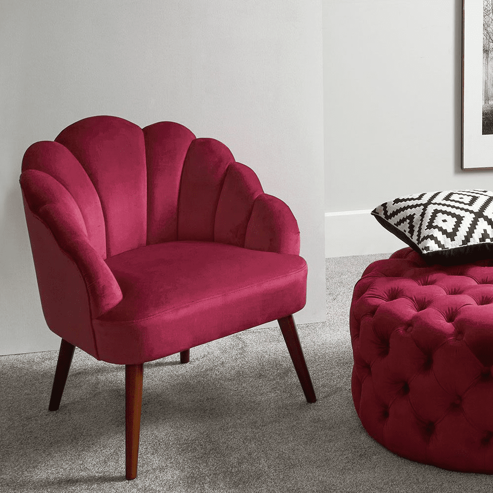 Accent Raspberry Velvet Shell Chair With Walnut Legs MP15 282 RA