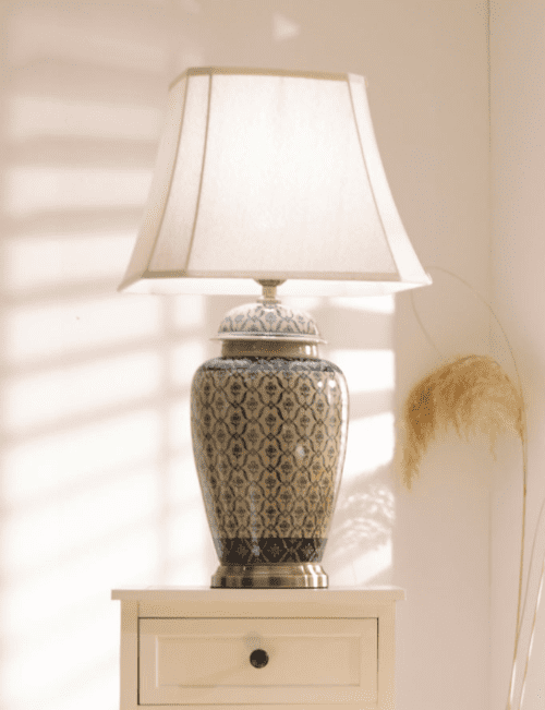 Handpainted Blue Ginger Jar Table Lamp With Cream Shade MP30 279 K Ready To Buy Porceline ginger jar table lamp with a classic hand painted blue and