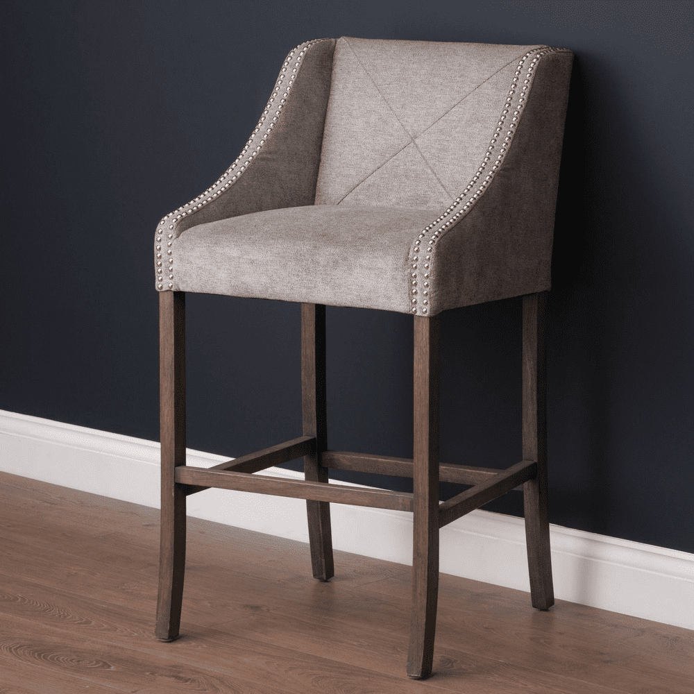 Busta Silver Grey Upholstered Bar Stool With Ring Pull Handle