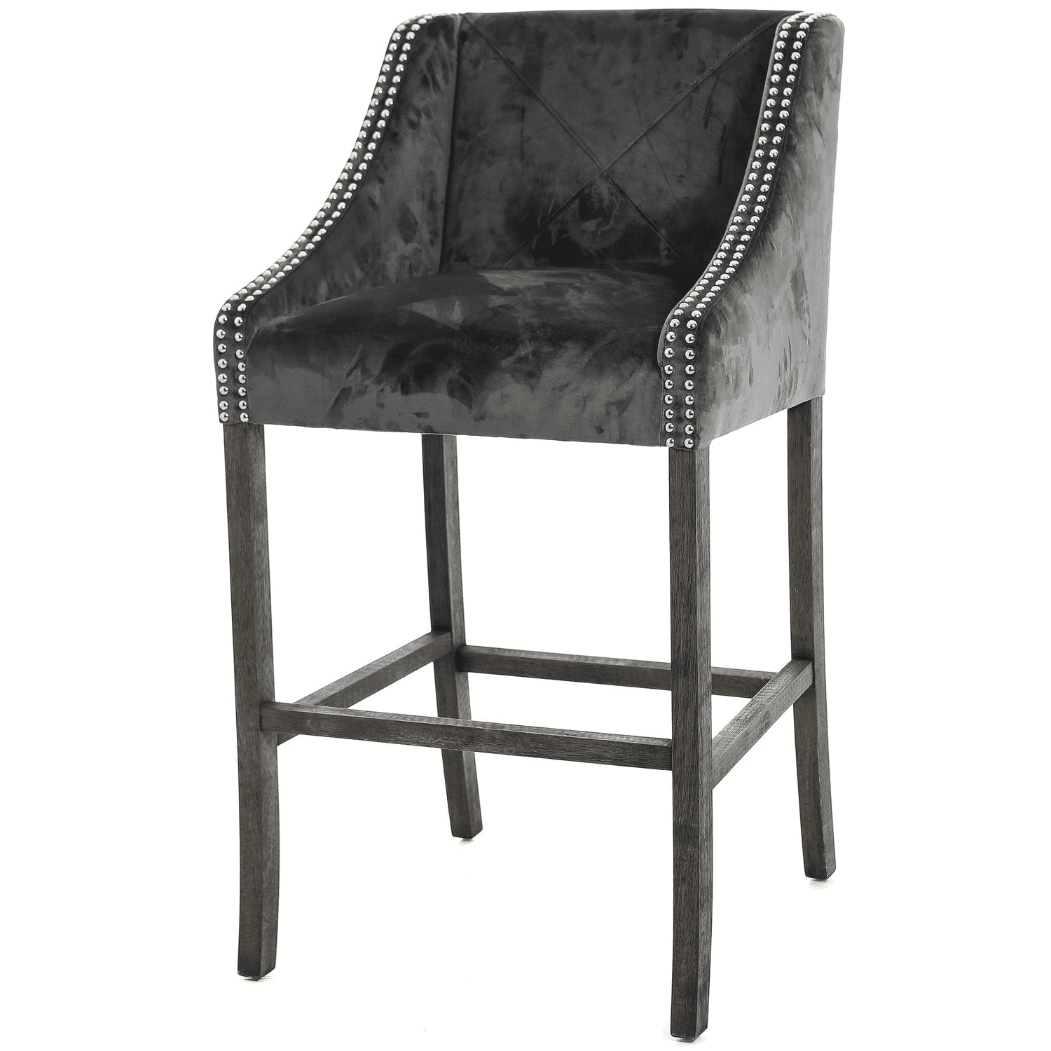 Busta Silver Grey Upholstered Bar Stool With Ring Pull Handle