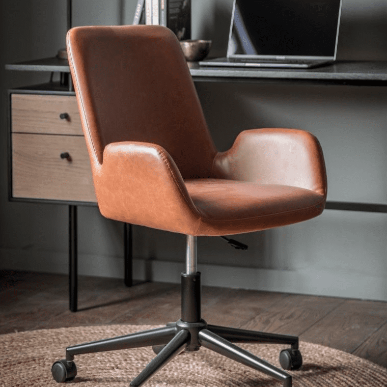 Classic Curved Arms Tan Faux Leather Executive Swivel Office Desk Chair MG5059413396069