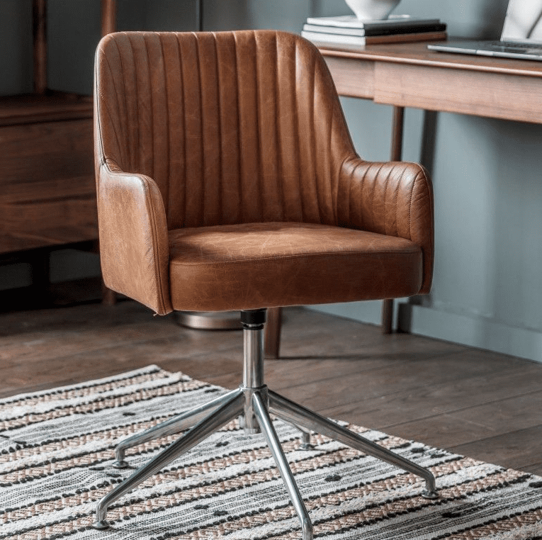 Leather desk chair brown deals