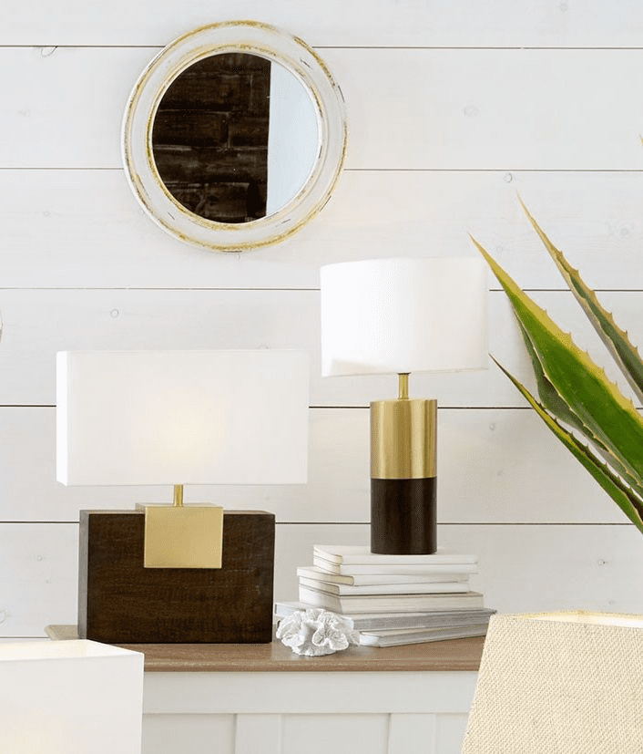 Dark Wood And Gold Table Lamp With White Shade MP30 237 C modern