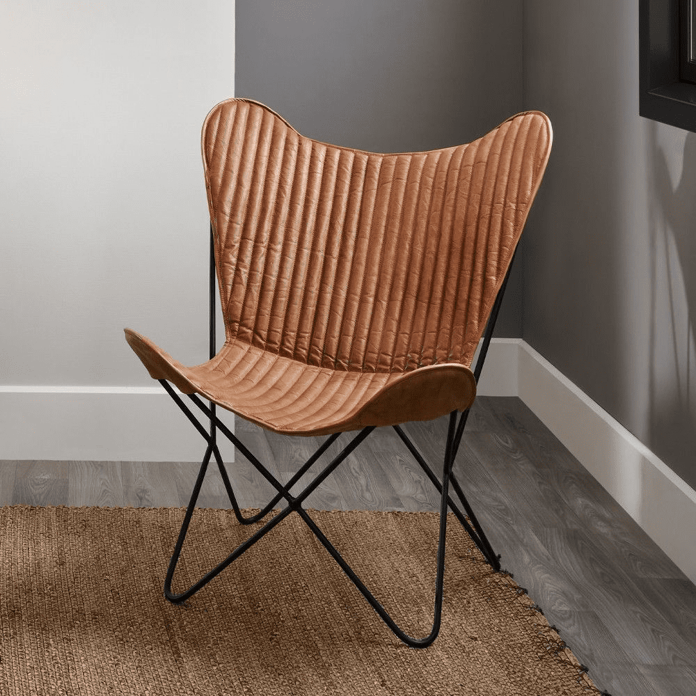 Tan leather hot sale butterfly chair