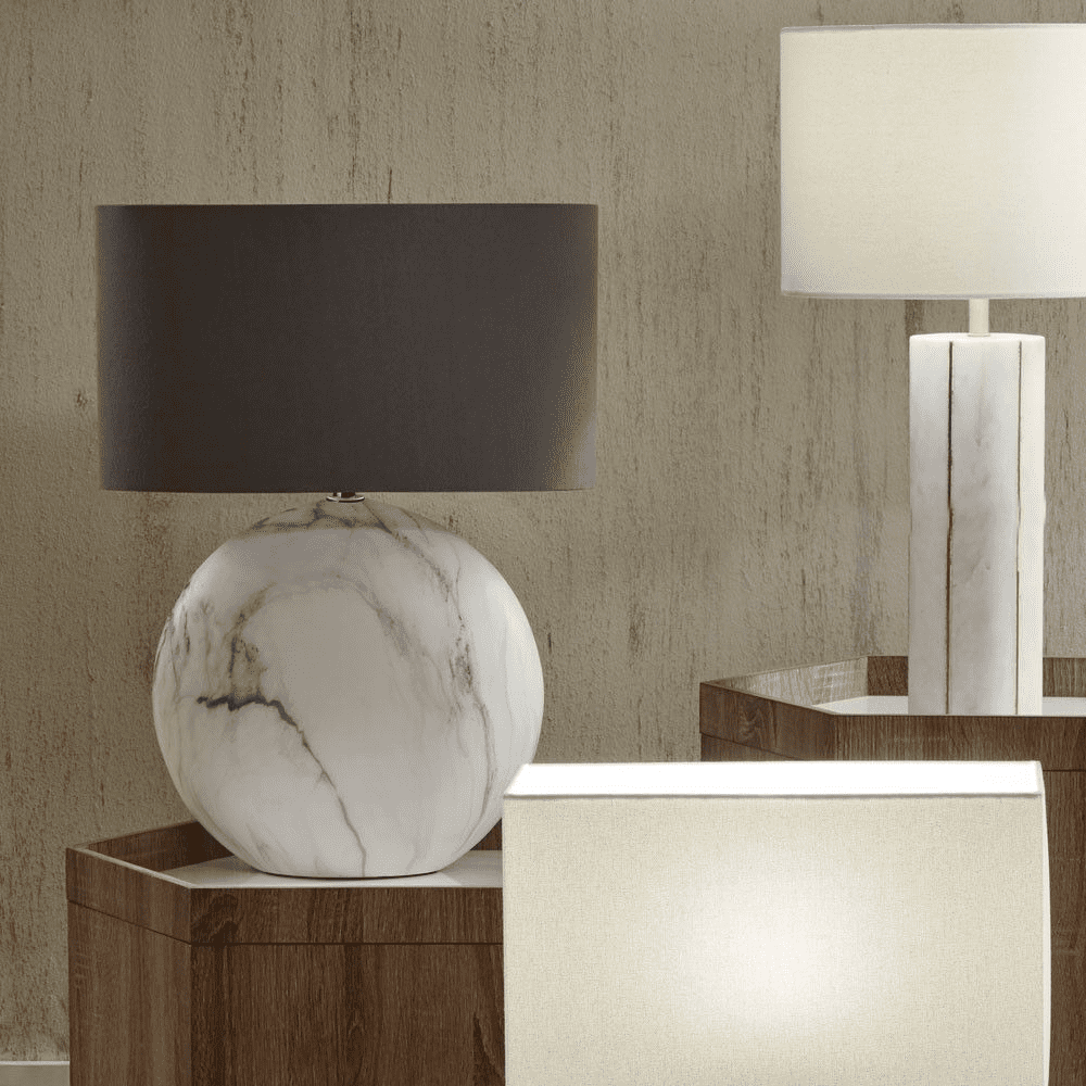 Italian Marble Effect Large Ceramic Disc Table Lamp With Grey Shade MP30 638 C