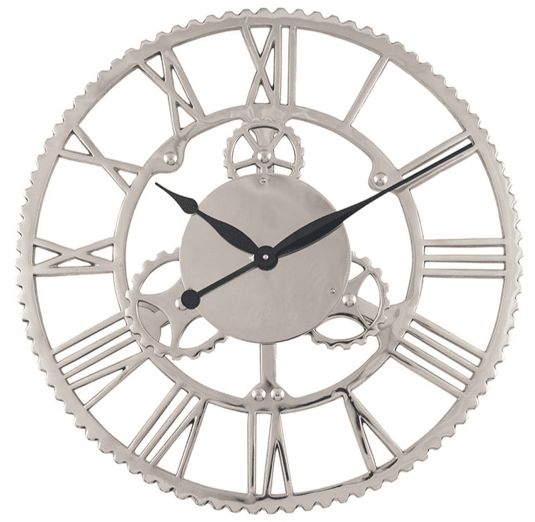 Large highly polished Chrome Industrial Cog Design Skeleton Wall Clock