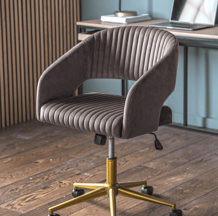 Luxury Slate Grey Velvet Executive Swivel Office Desk Chair