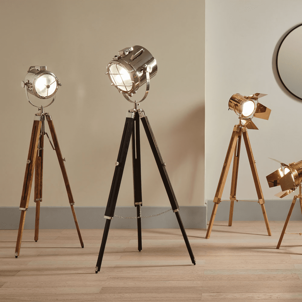 Marine Industrial Silver And Black Tripod Floorstanding Lamp MP32