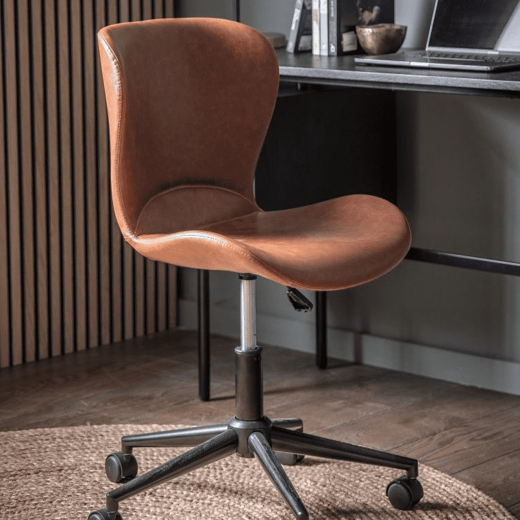 Modern Curved Tan Faux Leather Executive Swivel Office Desk Chair