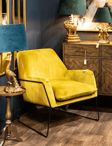 Mustard Yellow Velvet And Gold Frame Club Armchair MH20665 Ready To Buy Millmax interiors UK living room chairs art deco style chair