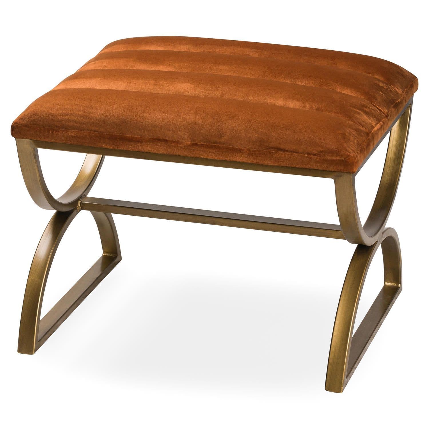 Orange rust Velvet Upholstered Foot Stool With Contemporary Brass Arch