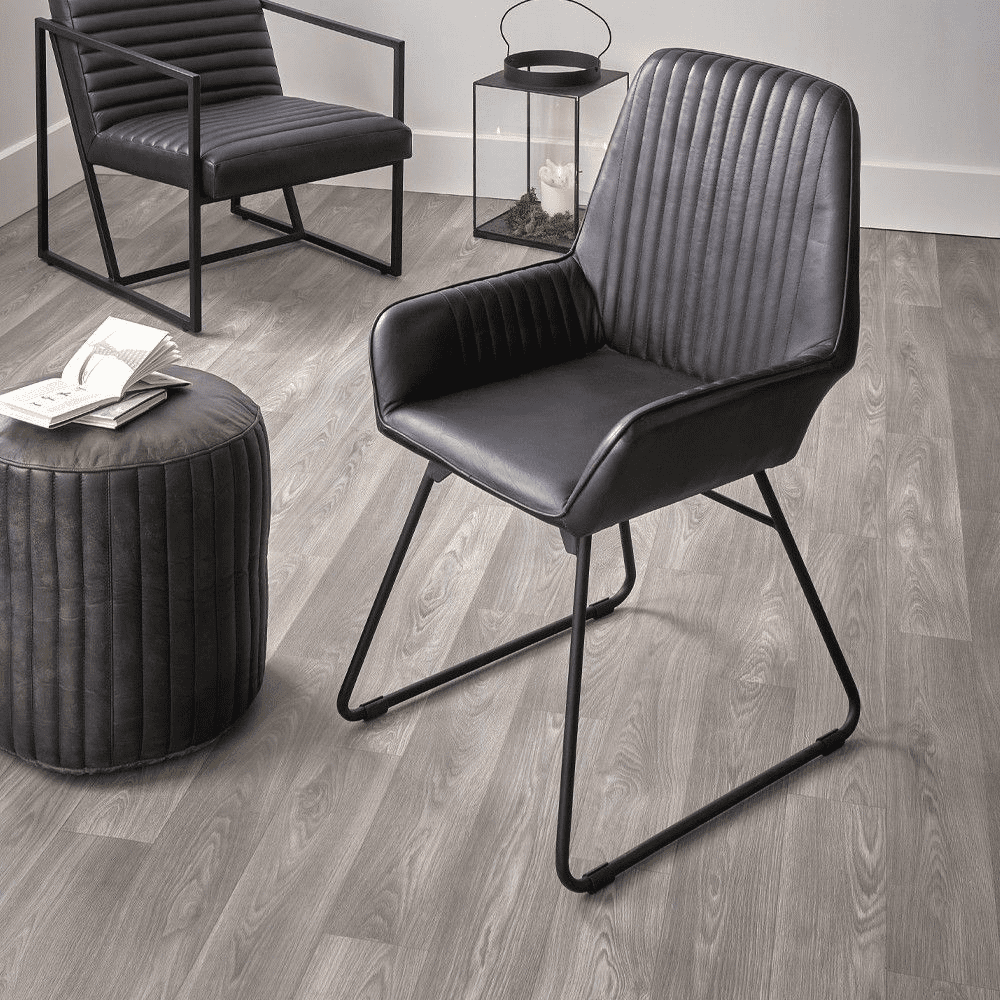 Black leather dining chairs with metal legs deals