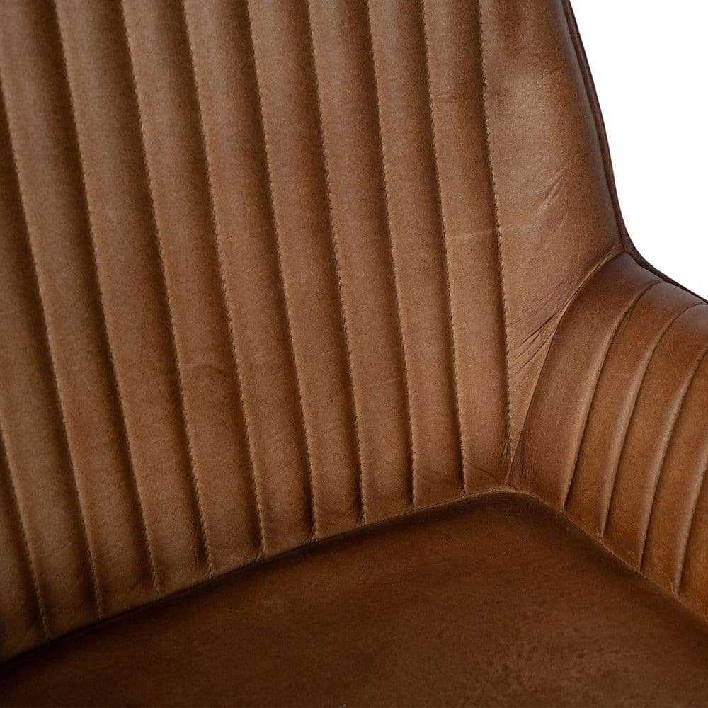 ribbed tan Leather Dining Chair With Black Metal Legs MH20046 ReadyTo