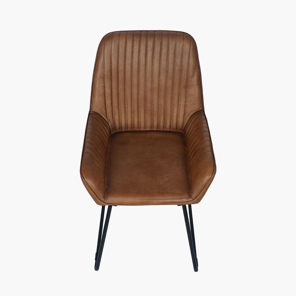 ribbed tan Leather Dining Chair With Black Metal Legs MH20046 ReadyTo