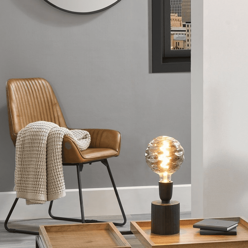 ribbed tan Leather Dining Chair With Black Metal Legs MH20046 ReadyTo