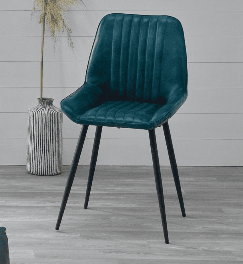 midnight blue Leather Dining Chair With Black Metal Legs MH20046 Ready