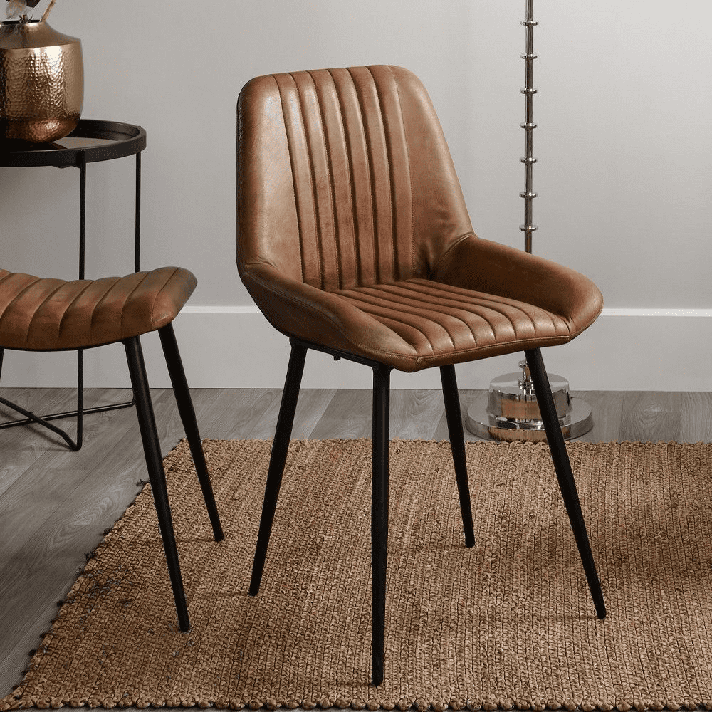 tan Leather Dining Chair With Black Metal Legs MH20046 Ready To Buy Millmax interiors UK dining room chairs kitchen chairs