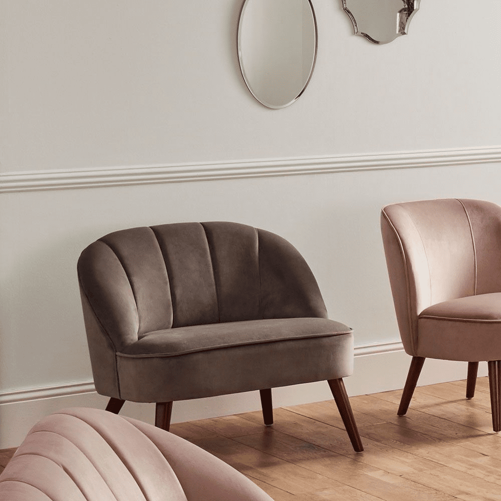 Riviera Dove Grey Velvet upholstered Armchair MP15 257DG art deco