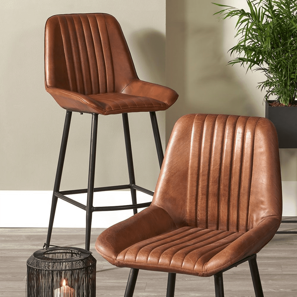 Tan faux top leather bar stools