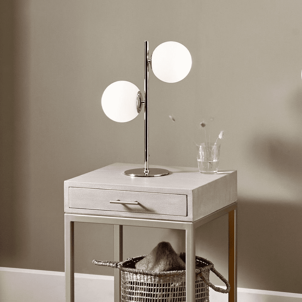 White Orb Shiny Chrome Metal Table Lamp MP30 853 C