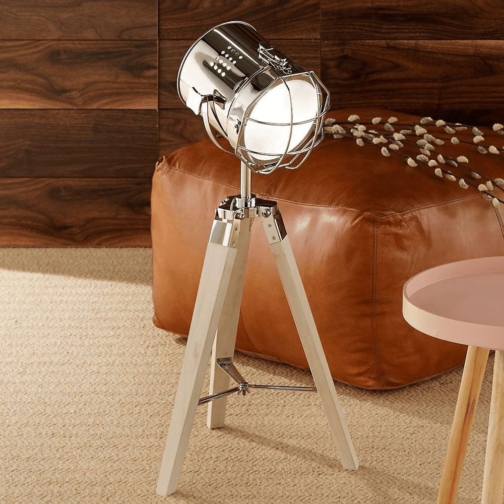 White Wood Silver Tripod Table Lamp MP30 298 C