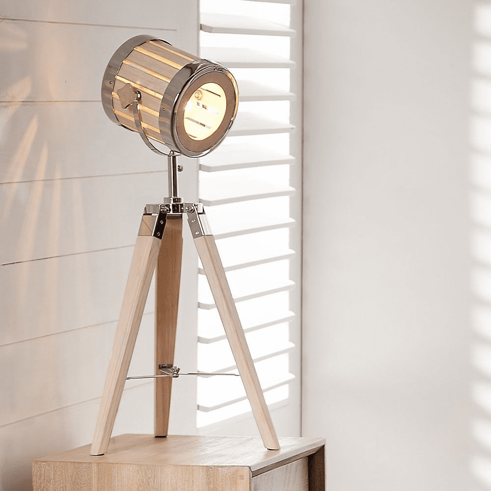 Tripod wooden table online lamp