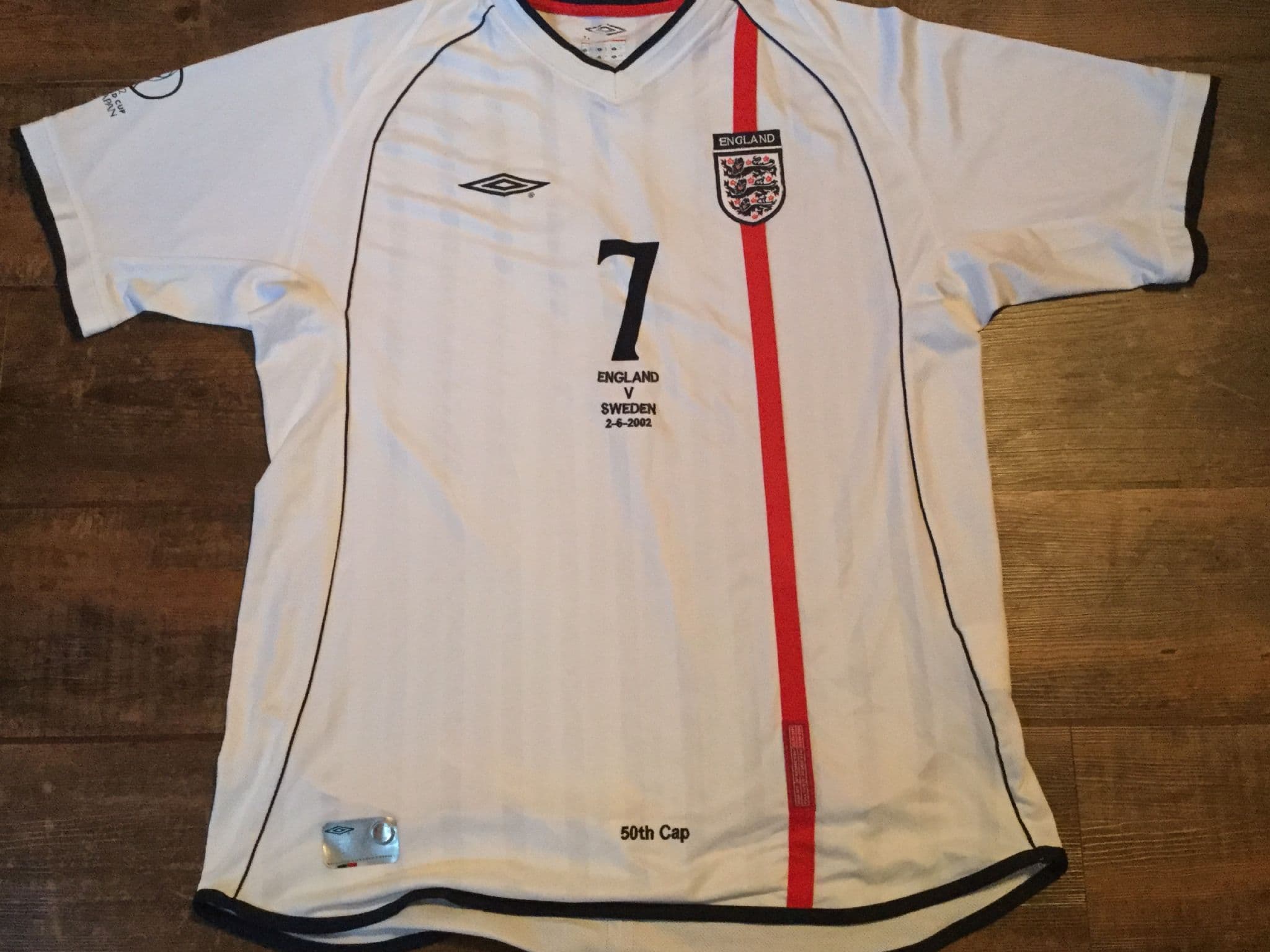 Maillot Angleterre Beckham 2002 – Coupe Du Monde, Taille XL, Blanc, Rétro Umbro