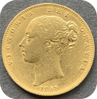 1838  Gold Sovereign Coin Rare