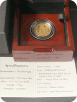 1842  Full Gold Sovereign  Recovered from RMS Duoro