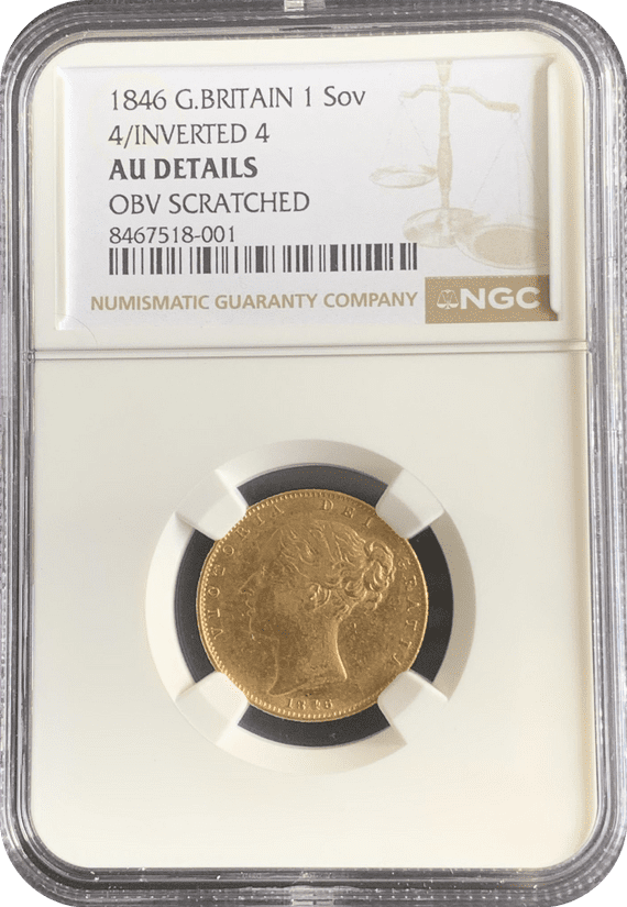 1846  Full Gold Sovereign Rare 2 Overstrike 4 over 4