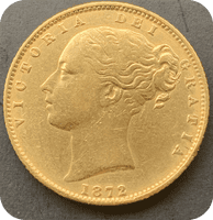1872  Gold  Sovereign Coin Die No 19