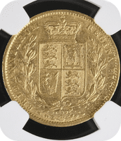 1874 London  Shield Gold Sovereign  R4 Very Rare VF30