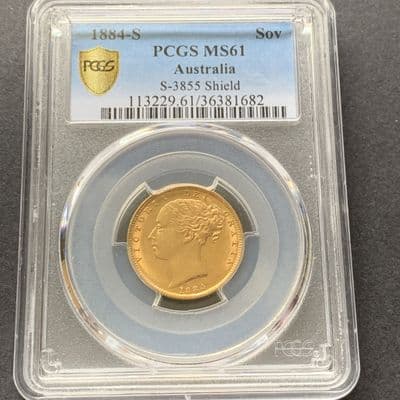 1884 Gold  Sovereign Coin Sydney Mint PCGS MS 61
