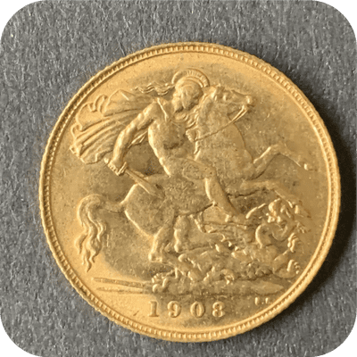 1908  Half Gold Sovereign Coin London Mint Scarce