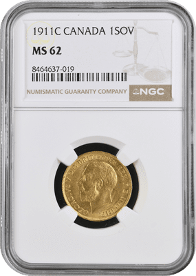 1911 Canada Gold Sovereign Ottawa Mint NGC AU62