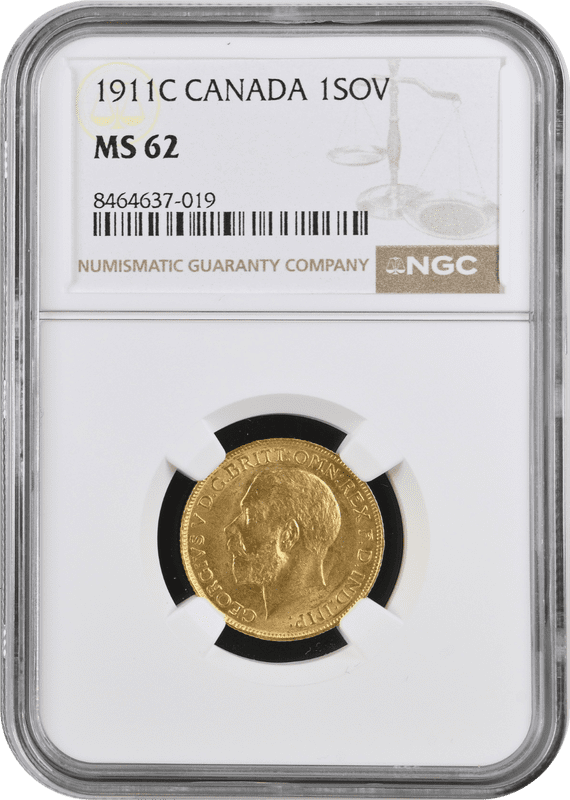1911 Canada Gold Sovereign Ottawa Mint NGC AU62